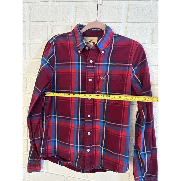 Hollister Button Down Shirt Long Sleeve Mens Medium Red Plaid Fast Ship - Picture 5 of 6